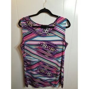 Antthony‎ Women's  L Multi Color Abstract Aztec Sleeveless Blouse Slinky